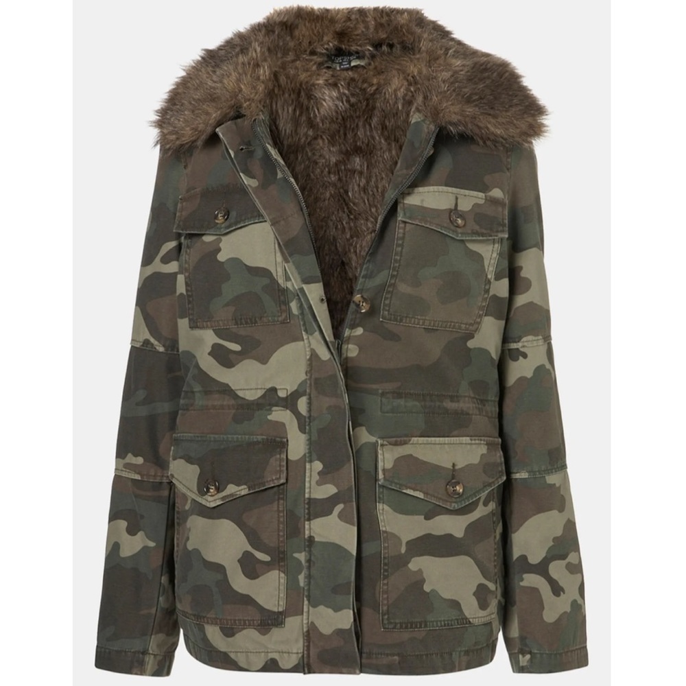 Topshop Faux Fur Lined Camo Utility Jacket